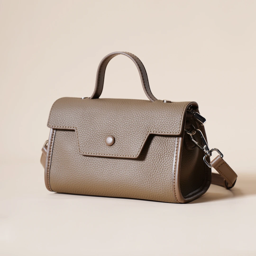 岩牛棕色潮流女士新款单肩斜挎时尚小众经典手提包真皮肩包凯莉包