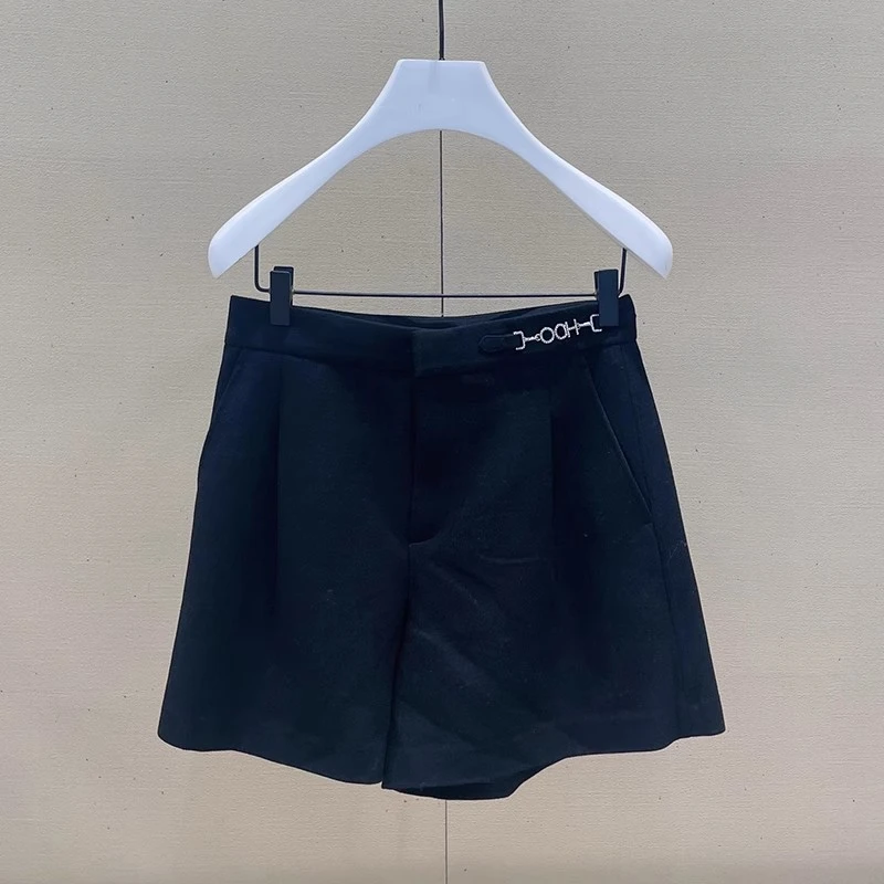 536【唐唐加】|殴+|黑色羊毛裤子女秋冬新款高腰显瘦毛呢阔腿短裤