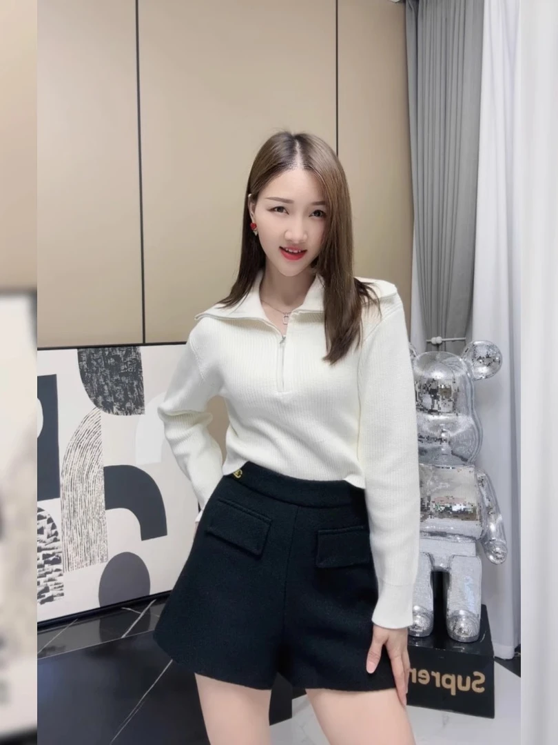 128 【唐唐加】|殴+|针织衫上衣女秋冬新款翻领半拉链短款收腰毛衣
