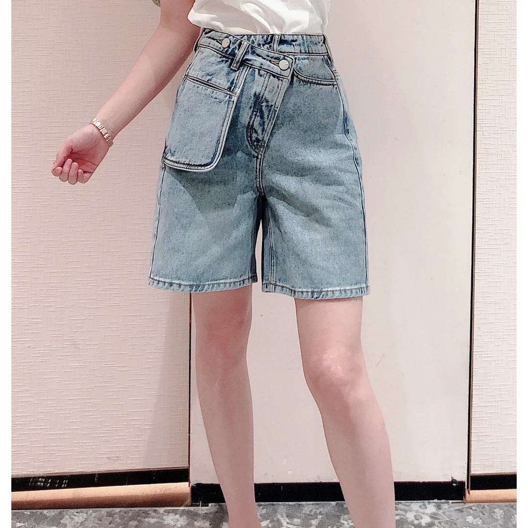 529 解构高腰遮胯水洗牛仔蓝短裤女夏休闲五分裤