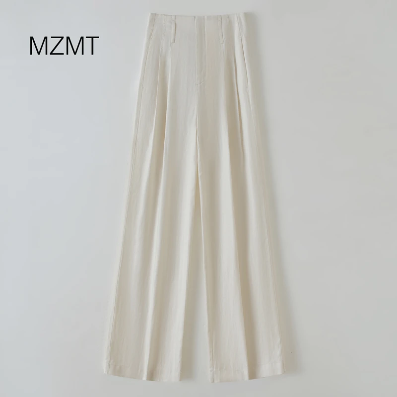 【MZMT】凉感重磅天丝亚麻直筒阔腿裤设计师高级感高腰时尚-68157