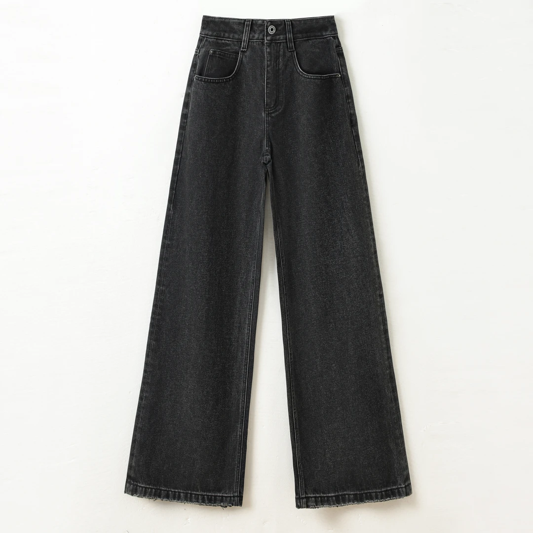 【MZMT】2024丹宁水洗牛仔阔腿裤高腰时尚百搭百搭宽松黑色-78013