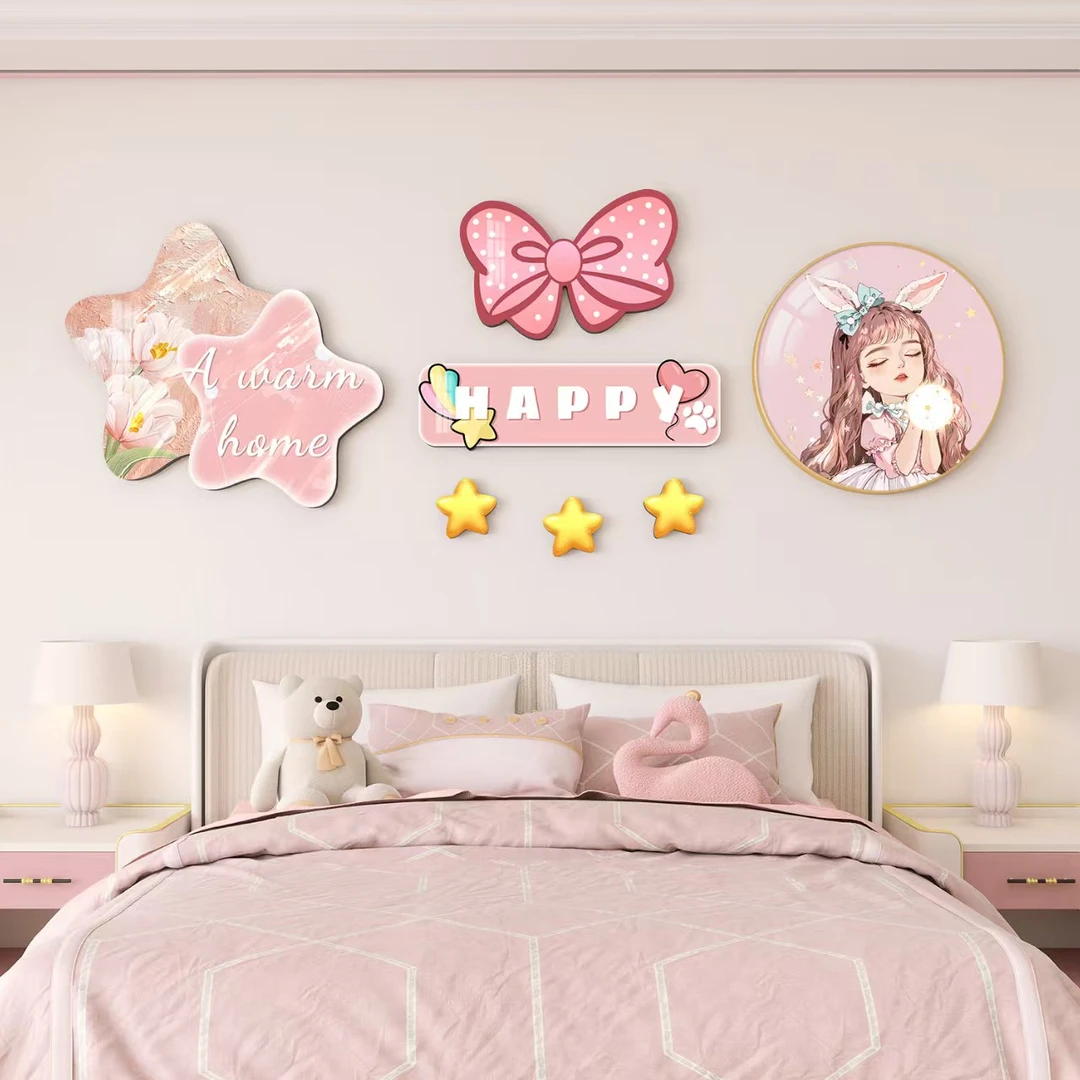 卡通男孩女孩儿童房装饰画公主房间卧室挂画床头背景墙太空人壁画