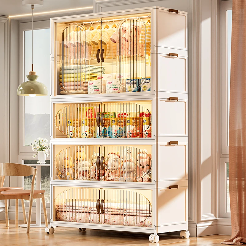 【送货上门】80面宽宝宝衣柜儿童透明储物衣橱衣物家用防尘松弛感