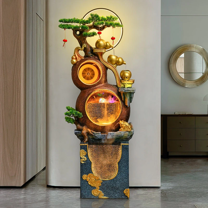 中式风水轮开业礼物葫芦客厅电视柜办公室内流水摆件循环水景喷泉