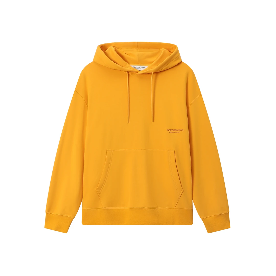 051--3106490黄色后背植绒印花连帽卫衣