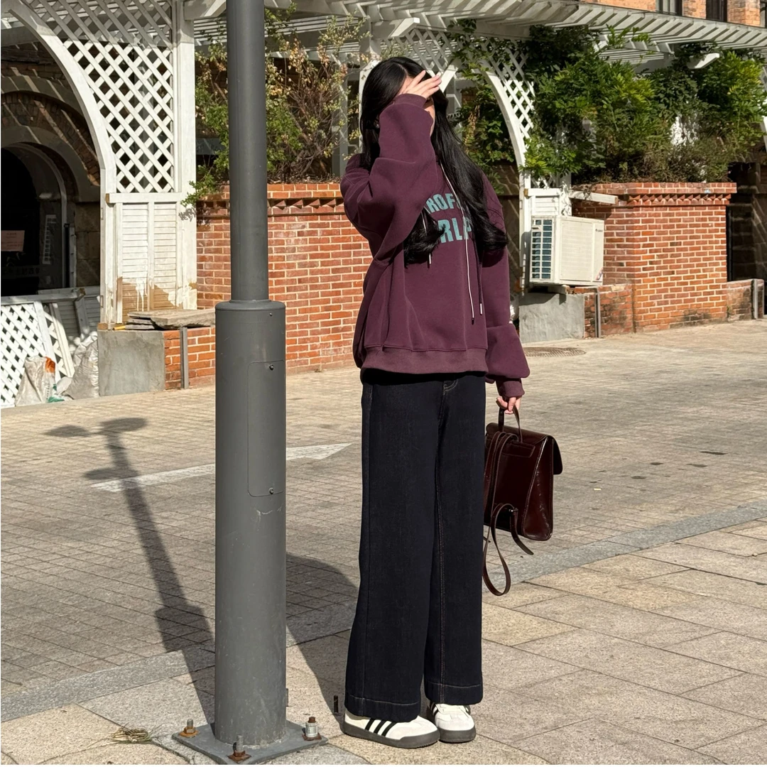 字母百搭加绒上衣学生显瘦秋季拼接秋冬卫衣春秋连帽长袖印花