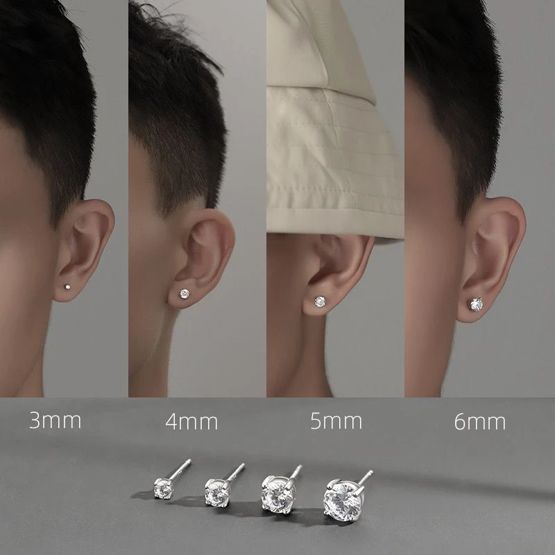 合金耳饰 超闪锆石男士耳钉潮流个性时尚ins耳骨钉养耳洞耳棒耳饰