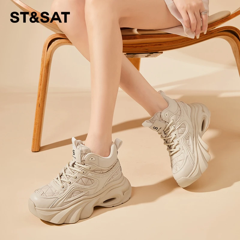 星期六女鞋2024年秋冬季系带厚底老爹鞋女休闲增高厚底高帮鞋棉鞋