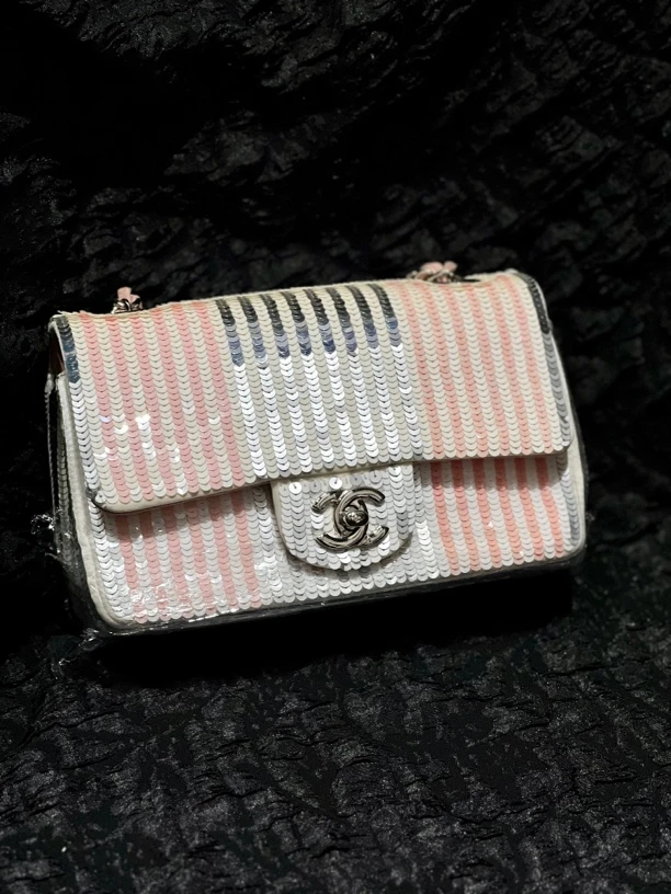 95新 Chanel/香奈儿 夏七中古/条纹亮片大mini/单肩包