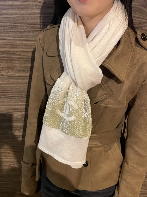 95新 Chanel/香奈儿 夏七中古/白色渐变亮片披肩围巾