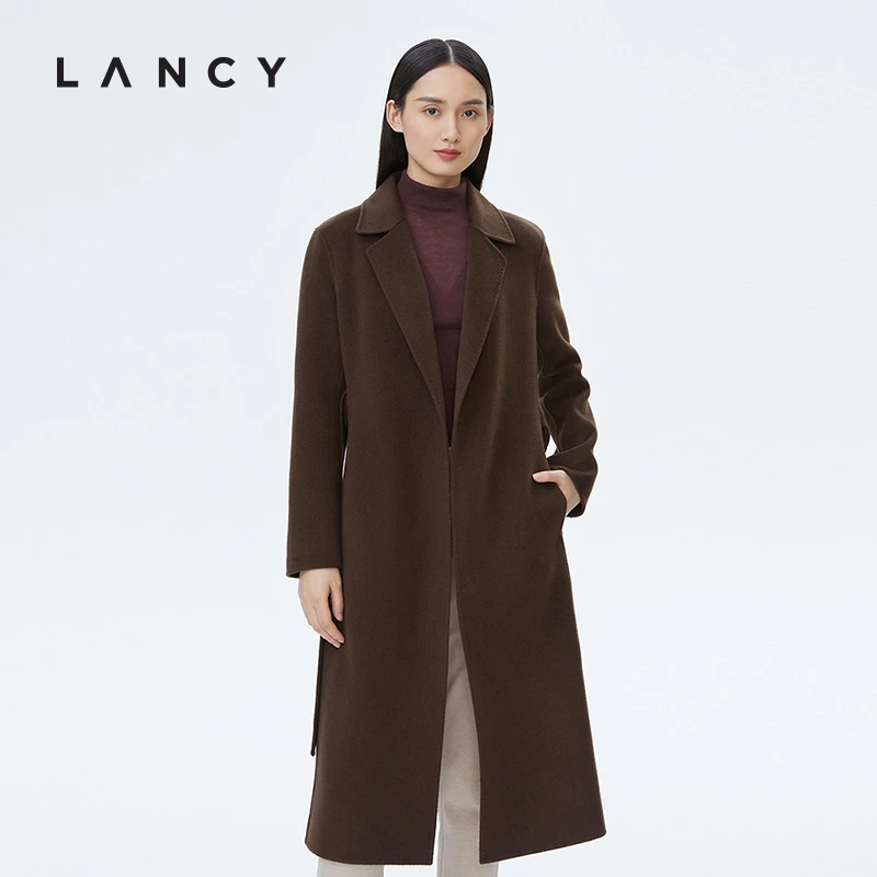 LANCY/朗姿新款咖色柔软保暖双面呢长大衣双面呢时尚气质