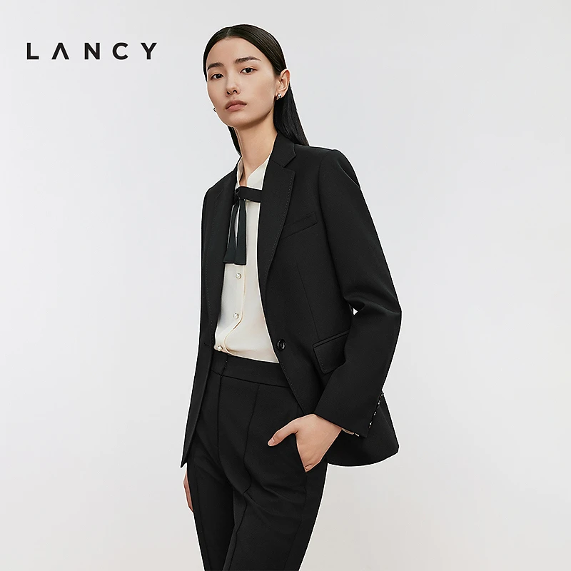 【宋佳同款】LANCY/朗姿2024冬新款收腰一粒扣黑色西装外套女通勤