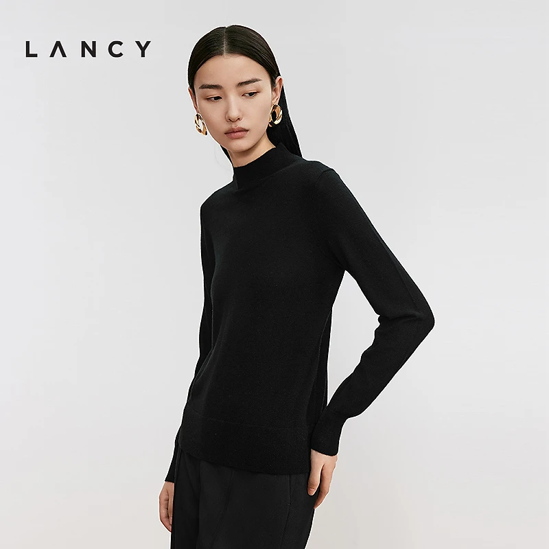 【宋佳同款】LANCY/朗姿2024冬新款100%山羊绒半高领多色针织衫内搭