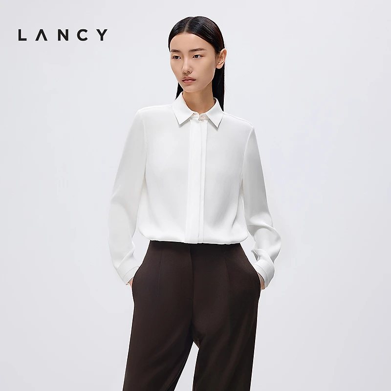 LANCY/朗姿2025年春新款高端气质翻领衬衫女职场通勤上衣