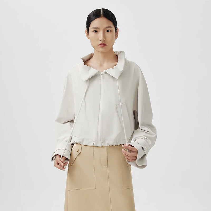 LANCY/朗姿2024春季新款宽松抽绳夹克外套女