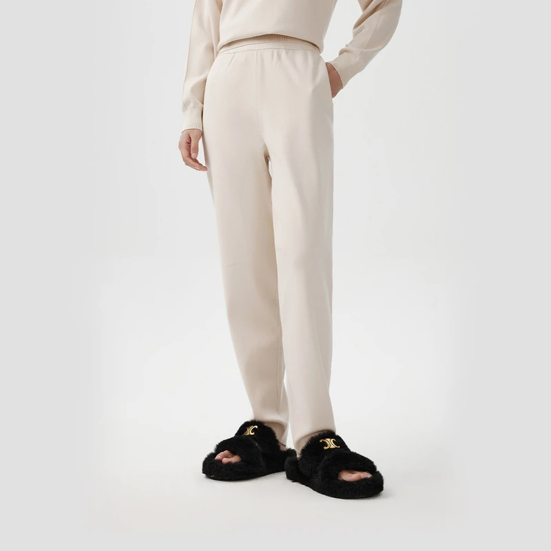 LANCY/朗姿2024春季新款高腰松紧针织直筒裤简约高级感休闲套装女