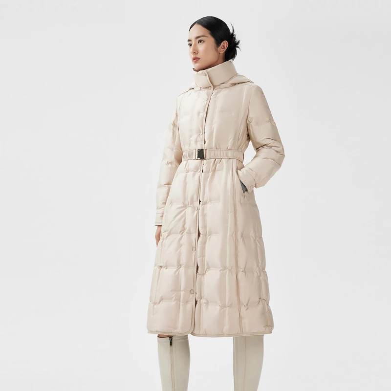 【热力感】LANCY/朗姿秋冬新款女士肌理感羽绒服长款连帽鹅绒服