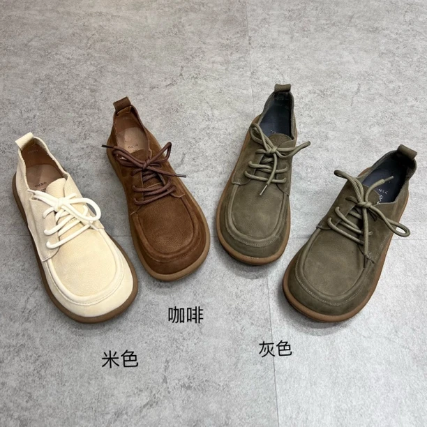 复古休闲真皮百搭平底舒适圆头韩版单鞋2033