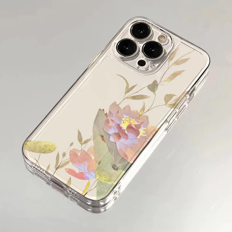 一朵荷花适用苹果15手机壳小米14透明OPPORENO12华为红米VIVO防摔