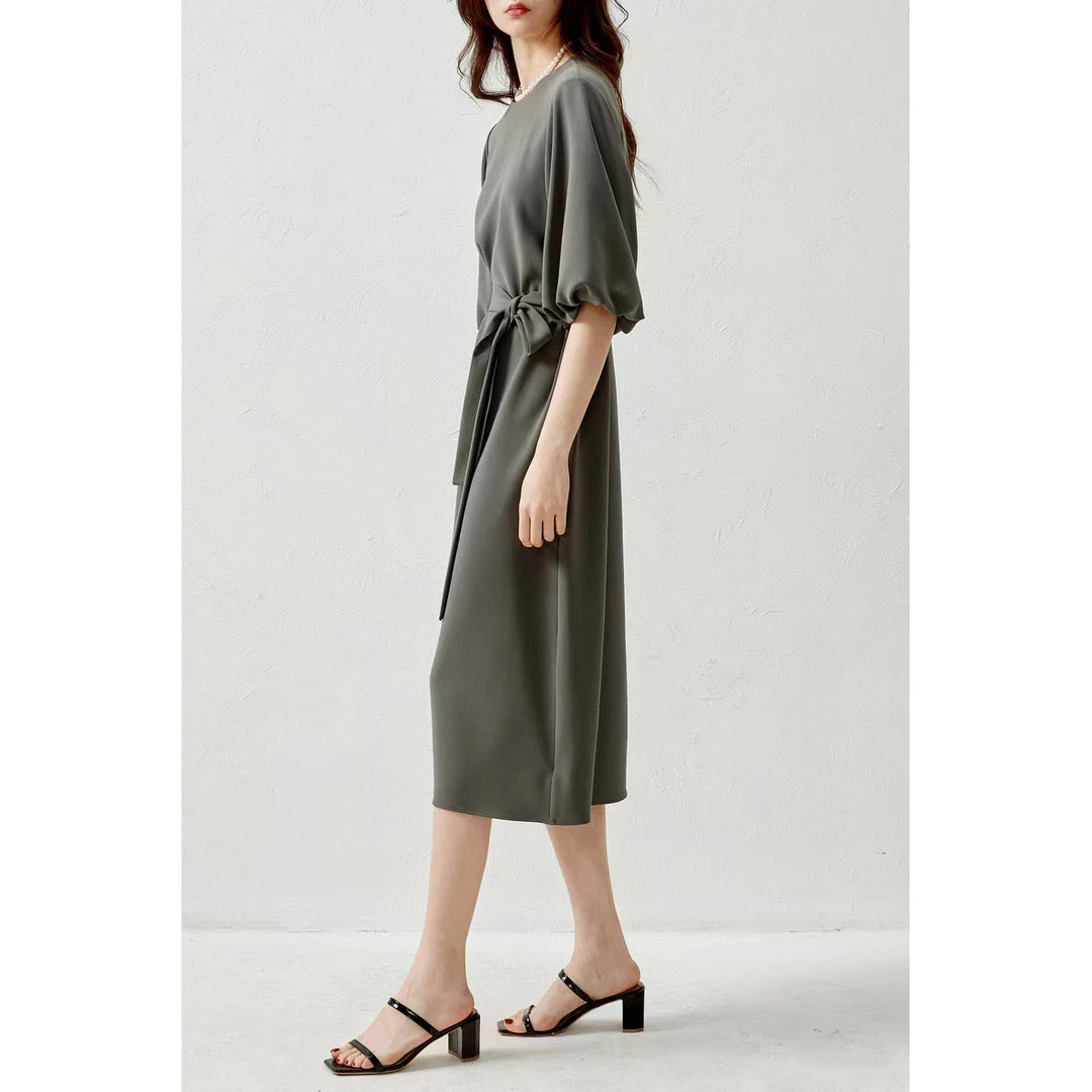 重磅桑蚕丝弹力重绉时尚腰带A字连衣裙305072