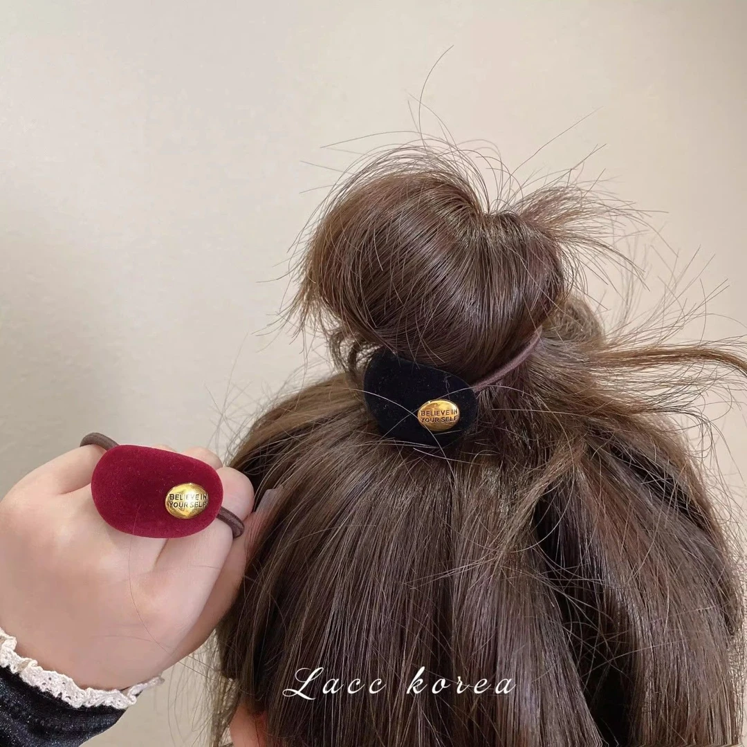 秋冬美拉德复古气质植绒金标发圈丸子头头饰扎马尾皮筋发饰女