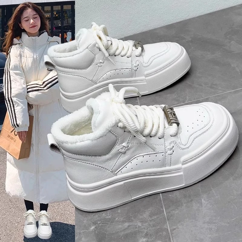 真皮高帮棉鞋女新款冬季加绒运动加厚棉女士女士秋女款勃肯高帮鞋