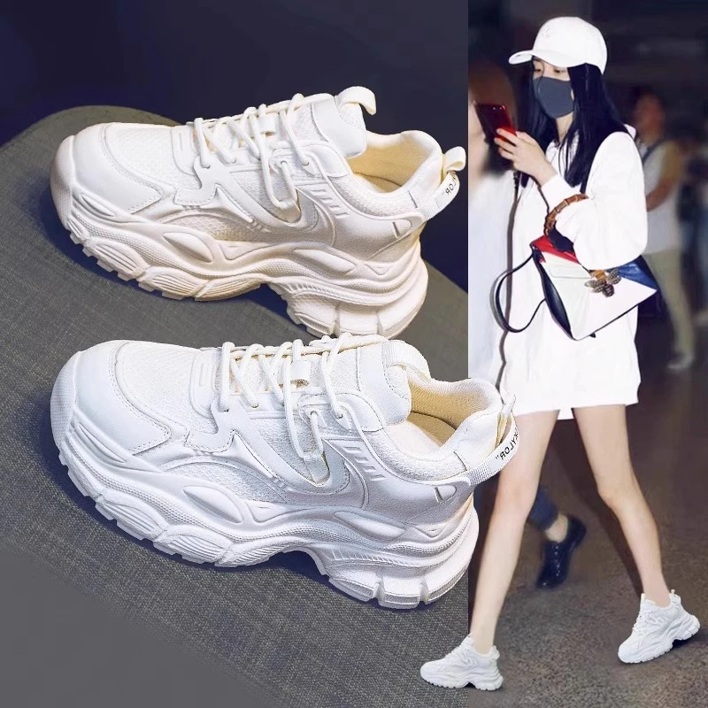 轻便运动鞋女2025秋季内增高老爹鞋百搭显脚小休女轻便增高小白鞋