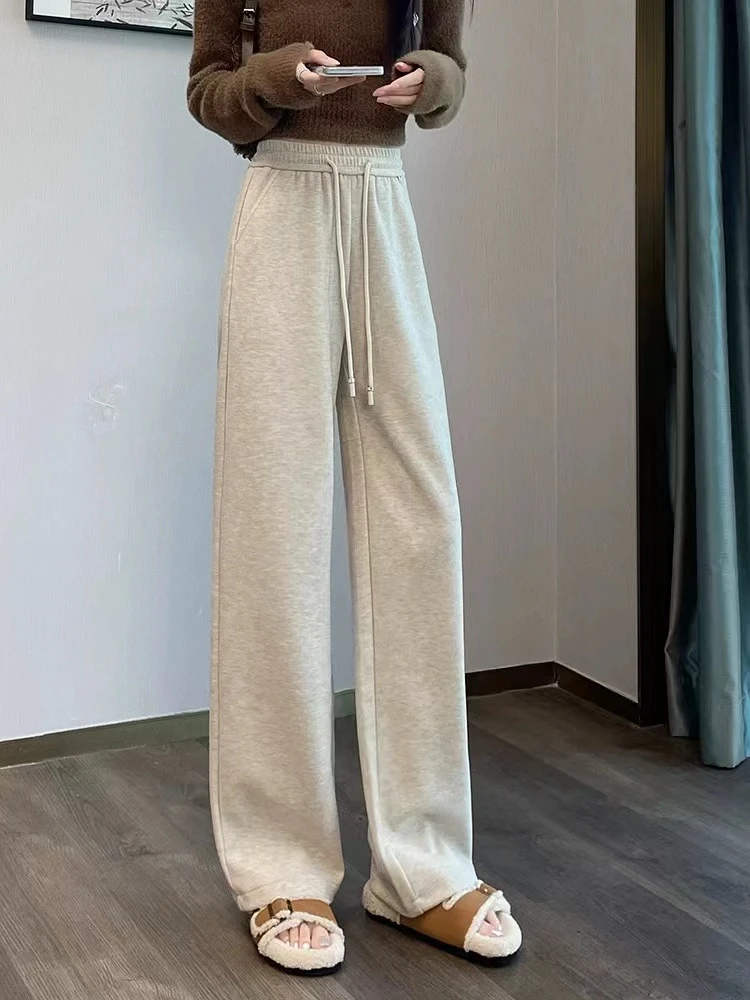 2025秋季新款时尚休闲百搭宽松垂感显瘦抽绳直筒阔腿裤女士长裤