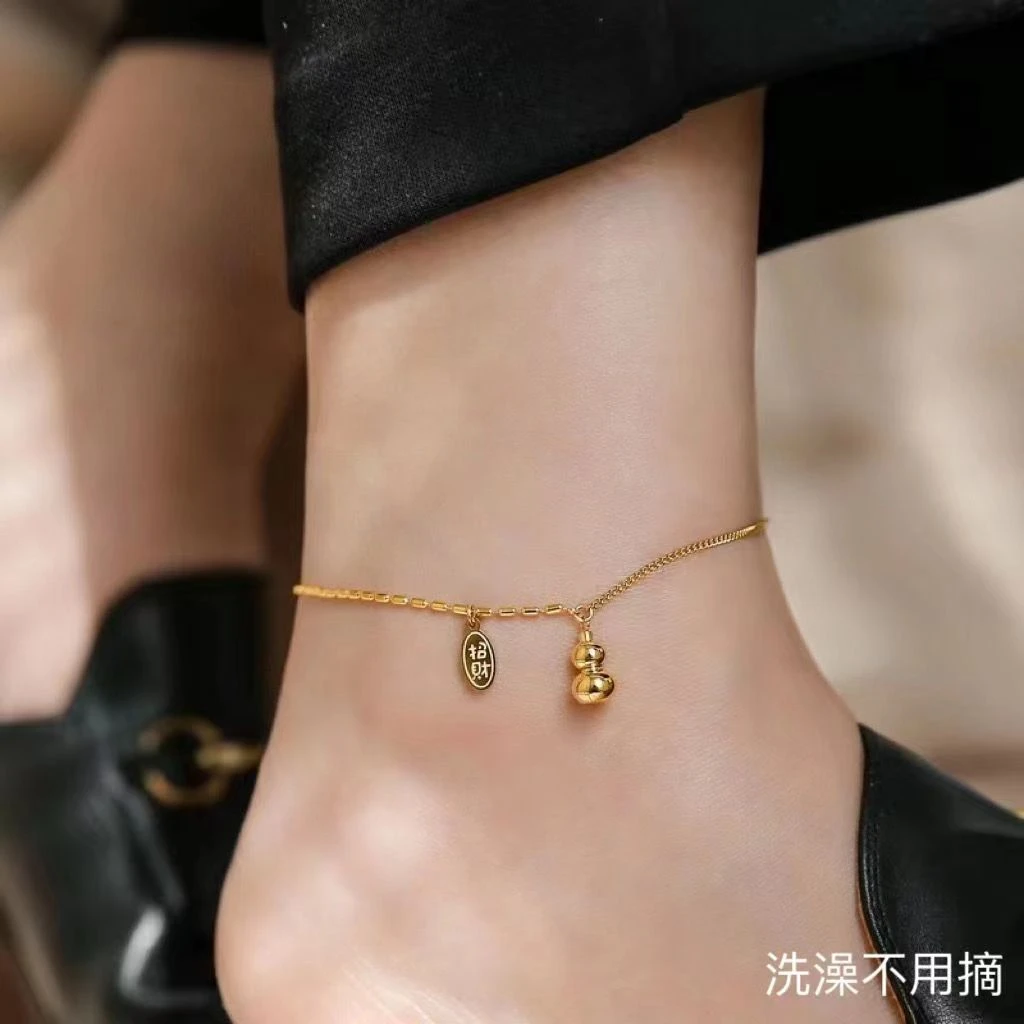 钛钢脚链 时尚轻奢葫芦钛钢脚链
