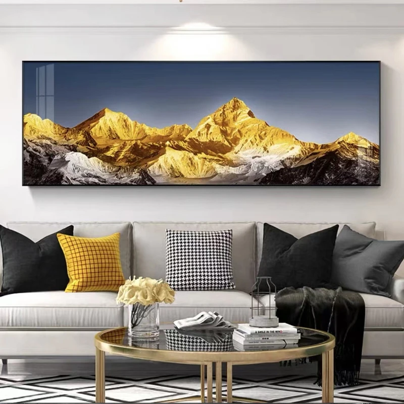 日照金山客厅装饰画雪山大气横幅沙发背景墙壁画现代简约卧室挂画