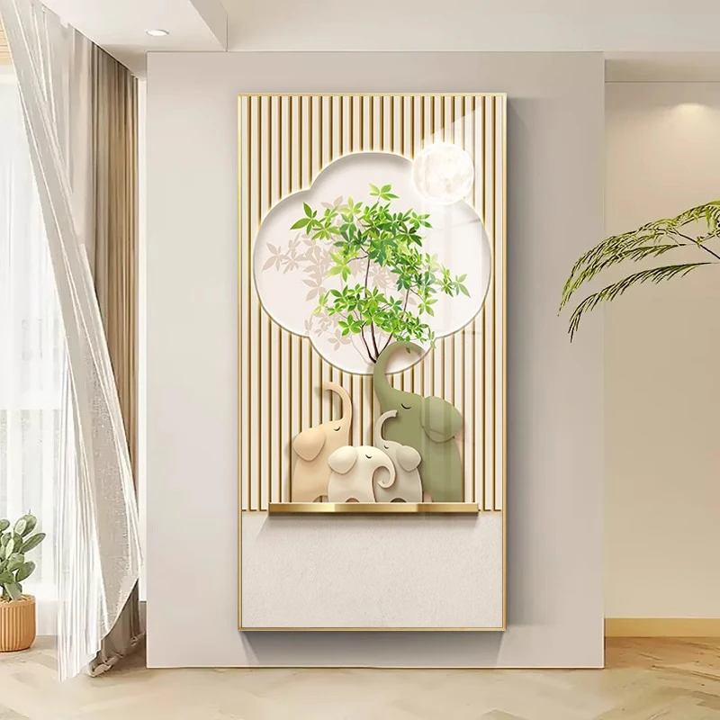 大象绿植玄关画奶油风装饰画现代简约客厅挂画轻奢感走廊过道壁画