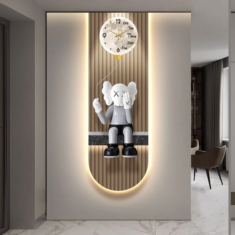 长条玄关钟表画客厅背景墙轻奢现代装饰画楼梯壁走廊尽头挂画