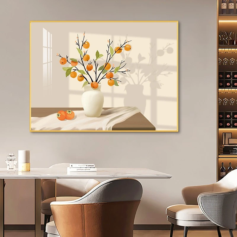 柿柿如意餐厅装饰画新中式饭厅餐桌壁画2025新款餐桌背景墙挂画