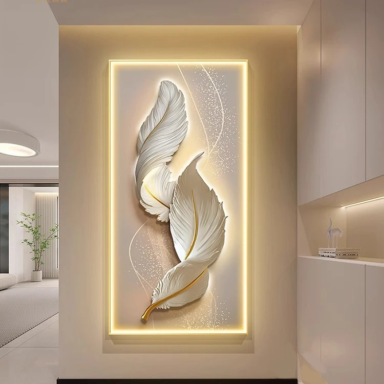 现代轻奢入户玄关装饰画羽毛简约大方壁画简约大气走廊挂画