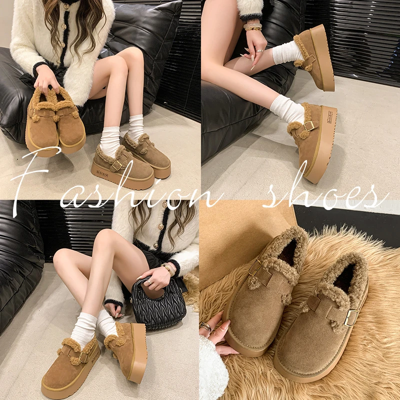 【苏苏】保暖厚底勃肯鞋女加绒加厚2024新款冬季棉鞋雪地靴毛毛鞋