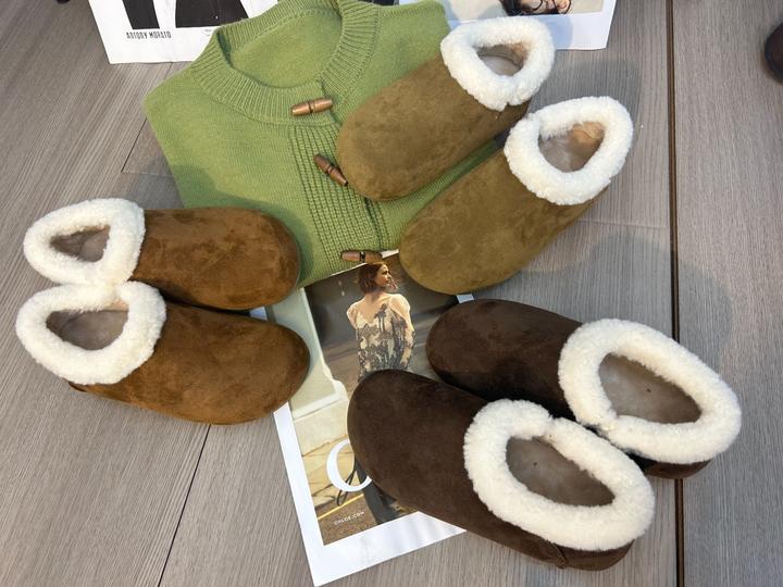 【芝士家】2024秋冬新款磨砂皮小羊加厚加绒懒人一脚蹬博肯鞋加绒棉