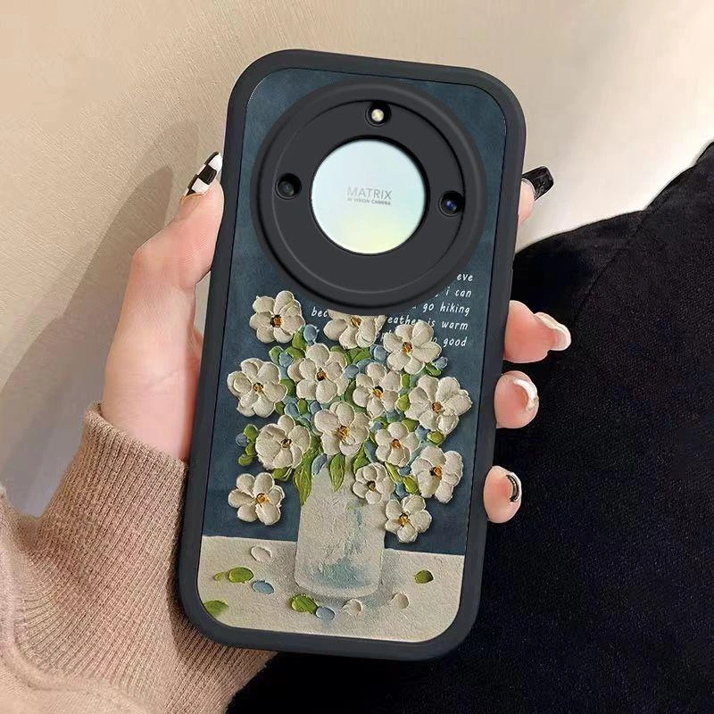 雾霾油画花荣耀x50手机壳女潮流新款高颜值硅胶软壳全包防摔超薄