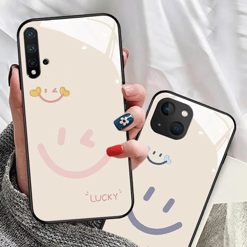 华为nova5手机壳钢化玻璃nova5pro保护套女爱心笑脸简约全包硬壳