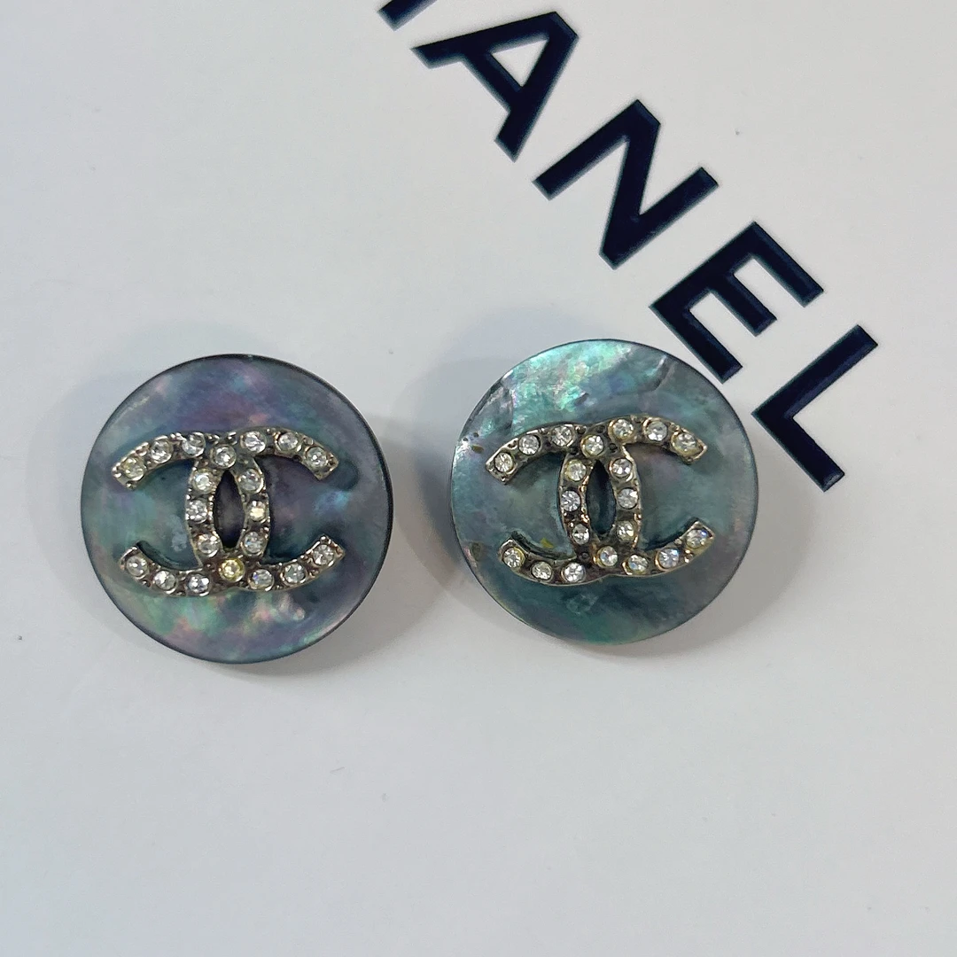 95新 Chanel/香奈儿 Chanel vintage香奈儿中古灰色贝母耳夹
