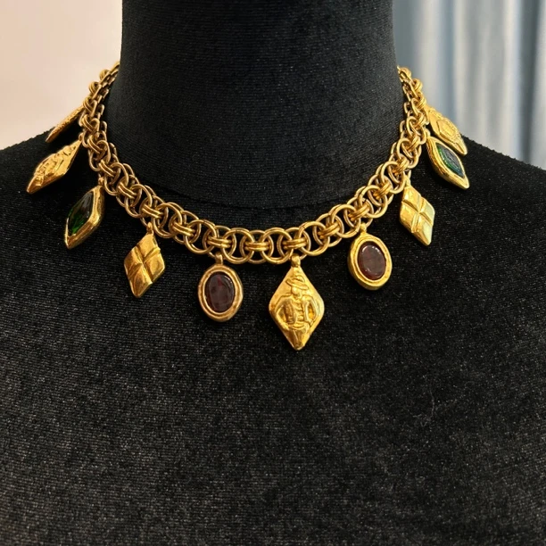 95新 Chanel/香奈儿 Chanel vintage香奈儿中古红绿琉璃项链