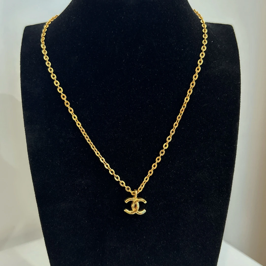 95新 Chanel/香奈儿 Chanel vintage香奈儿中古素金双c锁骨链
