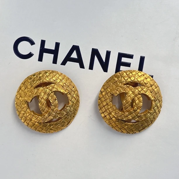 95新 Chanel/香奈儿 Chanel vintage香奈儿中古镂空双c编织耳夹