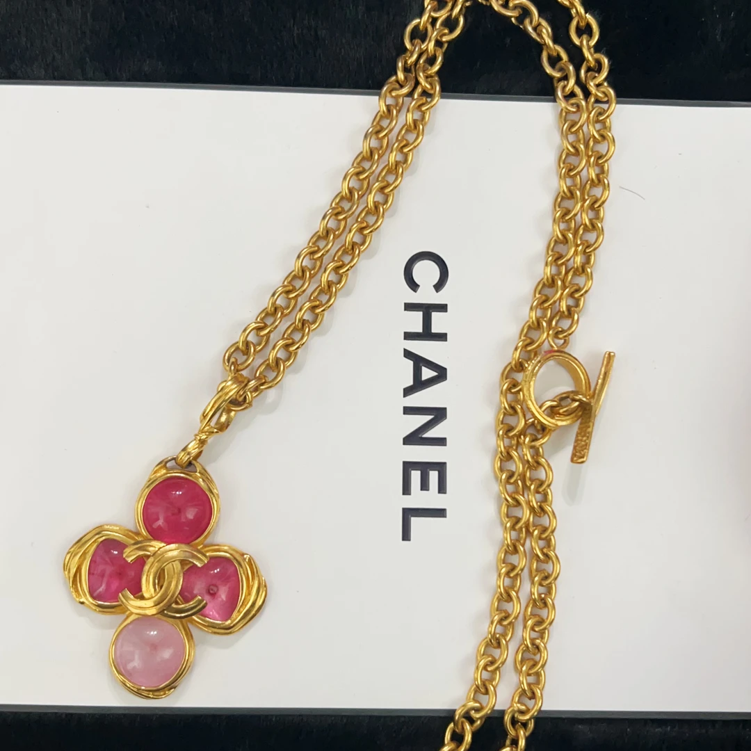 95新 Chanel/香奈儿 Chanel vintage香奈儿中古粉色琉璃项链