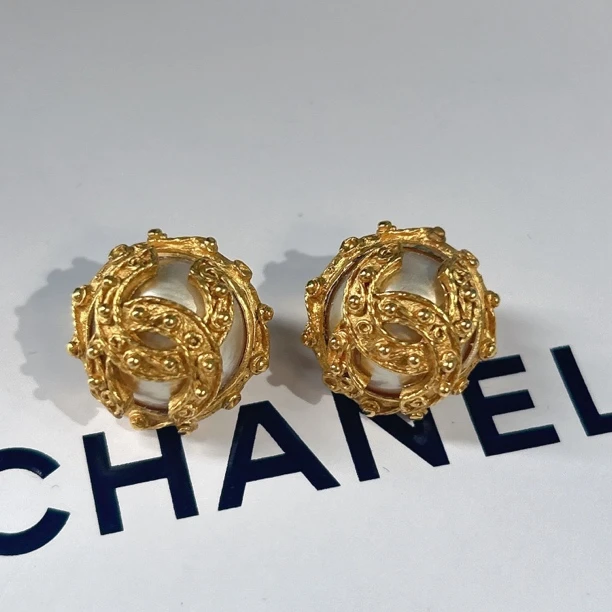 95新 Chanel/香奈儿 Chanel vintage香奈儿中古葡萄藤珍珠耳夹