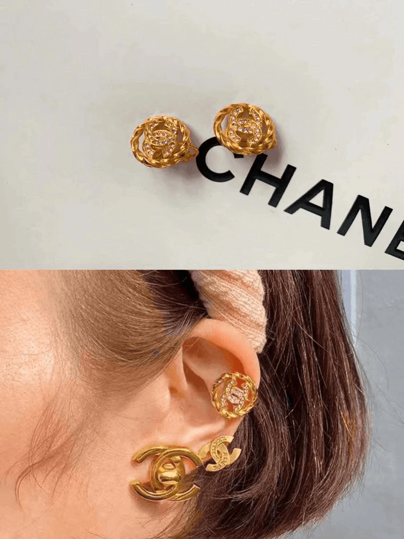 95新 Chanel/香奈儿 Chanel vintage香奈儿中古满钻双c耳夹