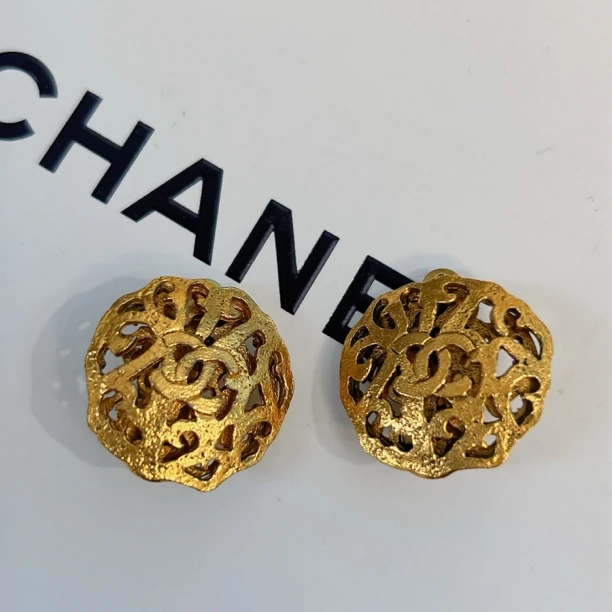 95新 Chanel/香奈儿 Chanel vintage香奈儿中古素金耳夹