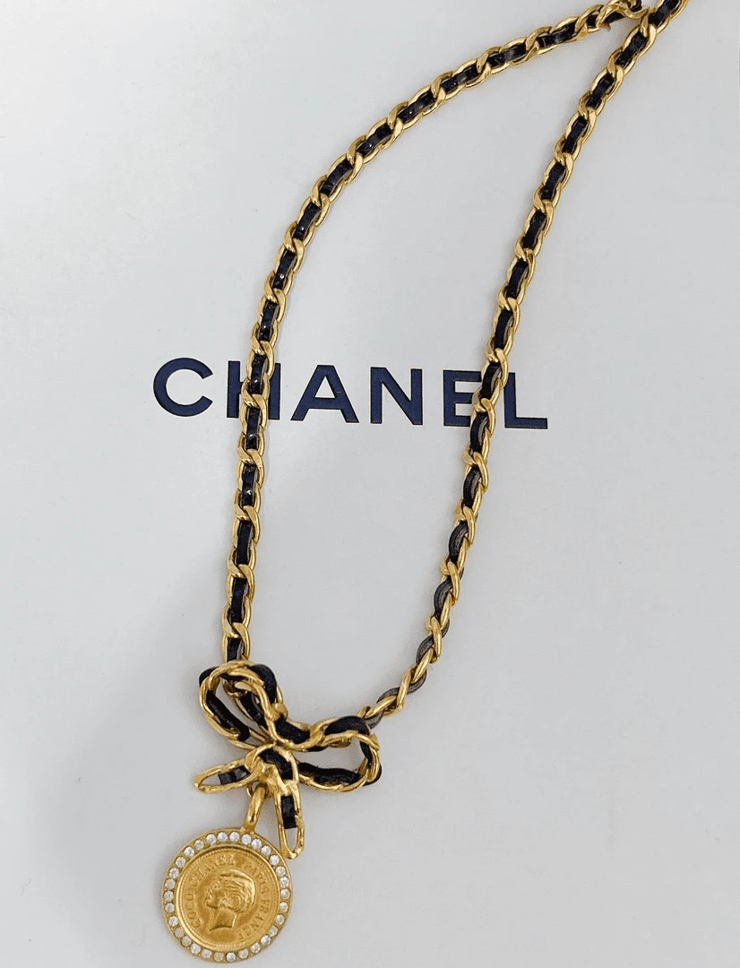 95新 Chanel/香奈儿 Chanel vintage香奈儿中古蝴蝶结皮穿项链