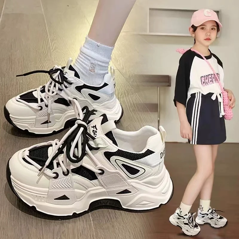 女童运动鞋2025新款春夏款百搭中大童老爹鞋春季厚底秋季透气春季