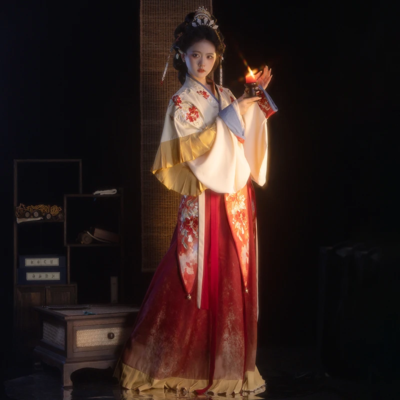 檀香阁【山茶语】晋制汉服女原创中国风刺绣南北朝全套红色八破裙